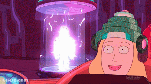 A Cartoon Character From Adult Swim Is Smiling In Front Of A Glowing Object GIF