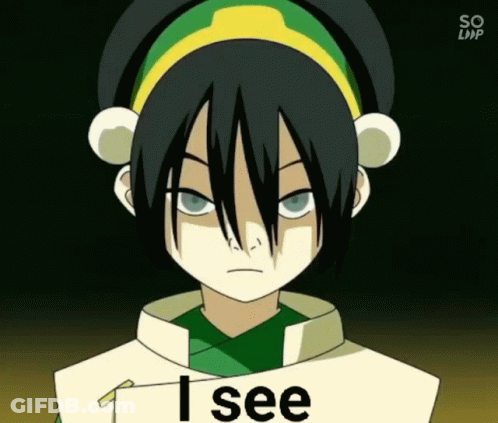 A Cartoon Character From Avatar The Last Airbender Holding A Sign That Says I See . GIF