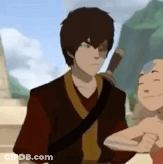 A Cartoon Character From Avatar The Last Airbender Is Standing Next To A Child . GIF