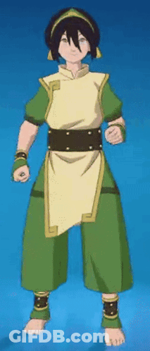A Cartoon Character From Avatar The Last Airbender Is Standing On A Blue Surface . GIF