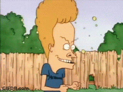 A Cartoon Character From Beavis And Butthead Is Standing In Front Of A Fence GIF