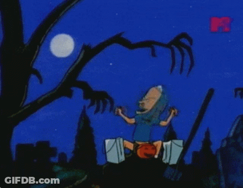 A Cartoon Character From Beavis And Butthead Is Standing In Front Of A Tree GIF
