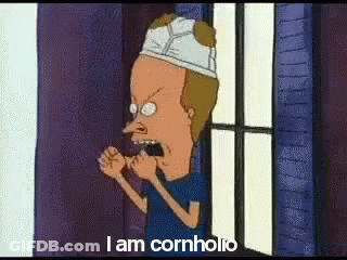 A Cartoon Character From Beavis And Butthead Is Standing In Front Of A Window And Saying I Am Cornholio . GIF