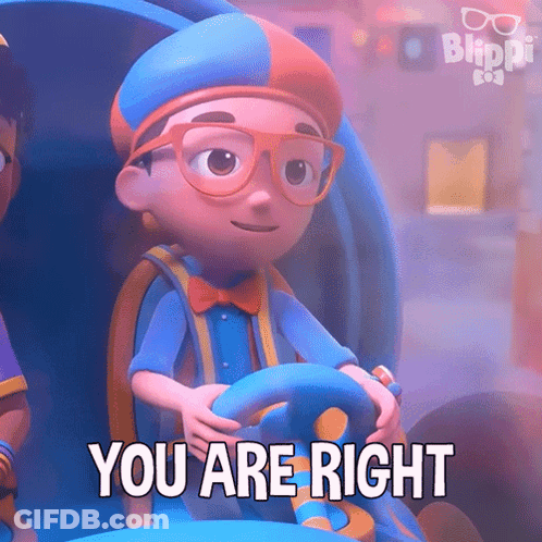 A Cartoon Character From Blippi Is Driving A Car And Says You Are Right GIF