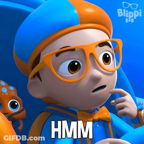 A Cartoon Character From Blippi Says " Hmm " GIF