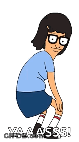 A Cartoon Character From Bob 'S Burgers Is Squatting Down And Saying Yaaaass ! GIF