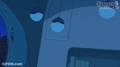 A Cartoon Character From Bravest Warriors Is In A Dark Room GIF