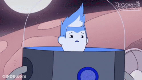 A Cartoon Character From Bravest Warriors Is Sitting In A Bucket GIF
