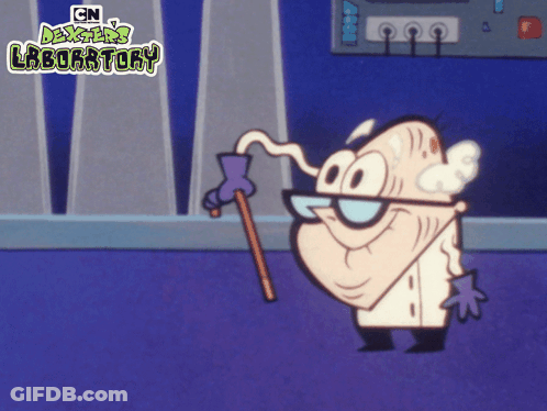 A Cartoon Character From Cn Dexter 'S Laboratory Holding A Cane GIF