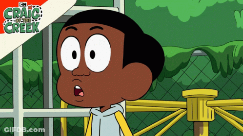 A Cartoon Character From Craig Of The Creek Is Standing In Front Of A Fence GIF
