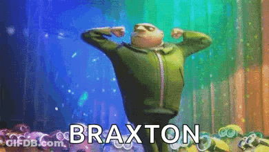 A Cartoon Character From Despicable Me Is Flexing His Muscles And The Name Braxton Is On The Bottom Of The Screen GIF