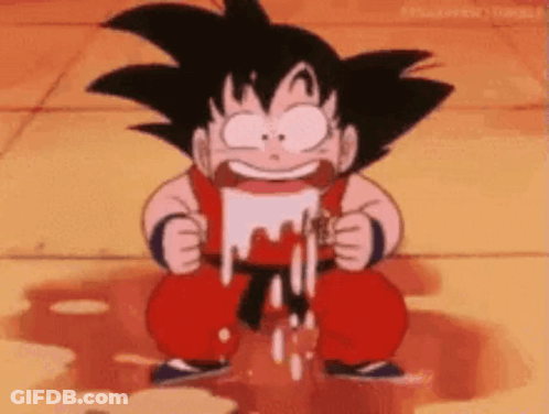 A Cartoon Character From Dragon Ball Z Is Drinking Milk From A Bottle . GIF
