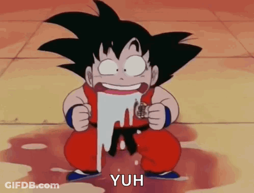 A Cartoon Character From Dragon Ball Z Is Drinking Water From A Bottle And Making A Funny Face . GIF