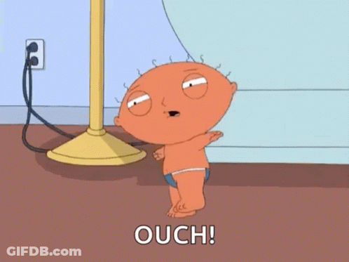 A Cartoon Character From Family Guy Is Wearing A Blue Underwear And Says Ouch ! GIF