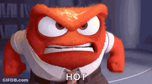A Cartoon Character From Inside Out Is Very Angry And Has The Word Hot On His Chest . GIF