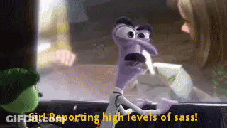 A Cartoon Character From Inside Out Says Sir Reporting High Levels Of Sass GIF