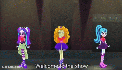 A Cartoon Character From My Little Pony Equestria Girls Is Holding A Heart And Saying `` Welcome To The Show '' . GIF