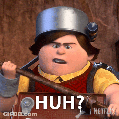 A Cartoon Character From Netflix Is Holding A Stick And Asking " Huh " GIF