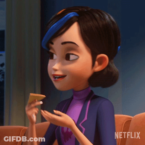 A Cartoon Character From Netflix Is Sitting On A Couch Eating A Piece Of Cheese . GIF