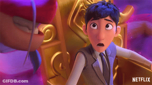 A Cartoon Character From Netflix Is Standing In Front Of A Gold Throne GIF