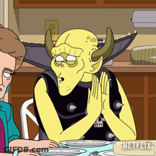 Netflix Cartoon Sitting At Table With Plates GIF