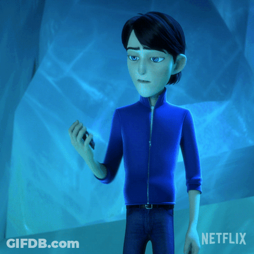 A Cartoon Character From Netflix Stands In Front Of A Blue Background GIF