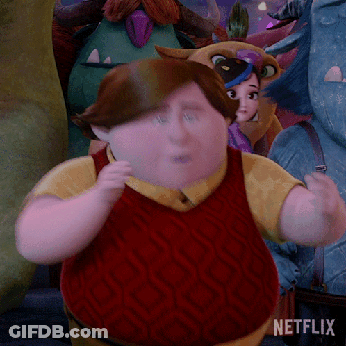 A Cartoon Character From Netflix Stands In Front Of A Group Of Monsters GIF