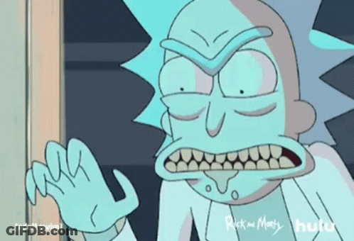 A Cartoon Character From Rick And Morty Is Making A Funny Face While Standing In Front Of A Door . GIF