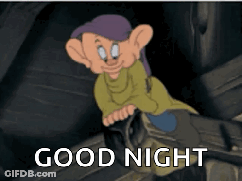 A Cartoon Character From Snow White And The Seven Dwarfs Says Good Night . GIF