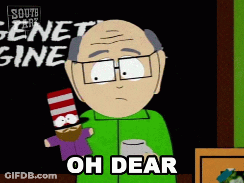 A Cartoon Character From South Park Is Holding A Cat In The Hat And Says Oh Dear GIF