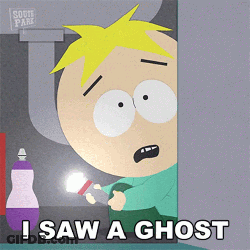 A Cartoon Character From South Park Is Holding A Flashlight And Saying I Saw A Ghost GIF