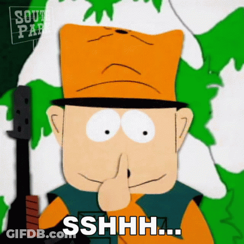 A Cartoon Character From South Park Is Holding His Nose And Says Sshhh GIF