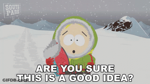 A Cartoon Character From South Park Is In The Snow And Says " Are You Sure This Is A Good Idea " GIF