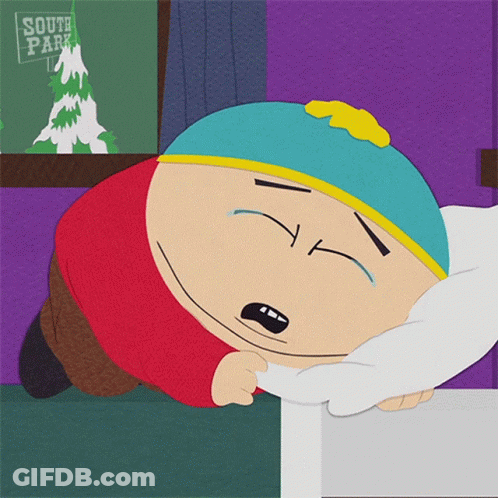 A Cartoon Character From South Park Is Laying Down With His Eyes Closed GIF