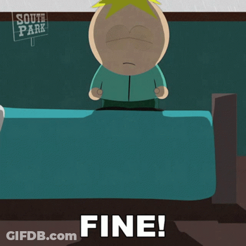 A Cartoon Character From South Park Is Sitting On A Bed GIF