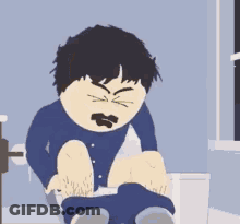 A Cartoon Character From South Park Is Sitting On A Toilet GIF