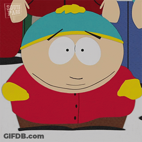 A Cartoon Character From South Park Is Smiling And Looking Down GIF