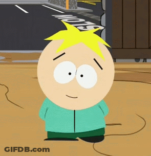 A Cartoon Character From South Park Is Standing In Front Of A Street With A No Parking Sign . GIF