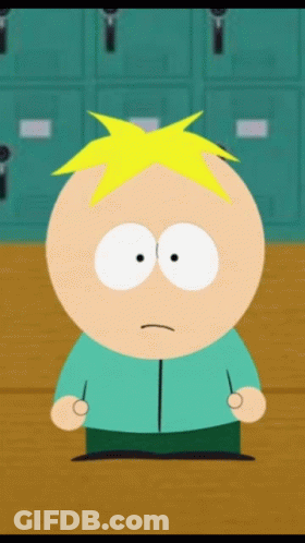 A Cartoon Character From South Park Is Standing In Front Of Lockers With A Sad Look On His Face GIF