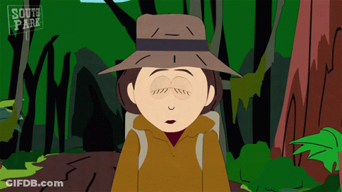 A Cartoon Character From South Park Is Walking Through The Jungle GIF