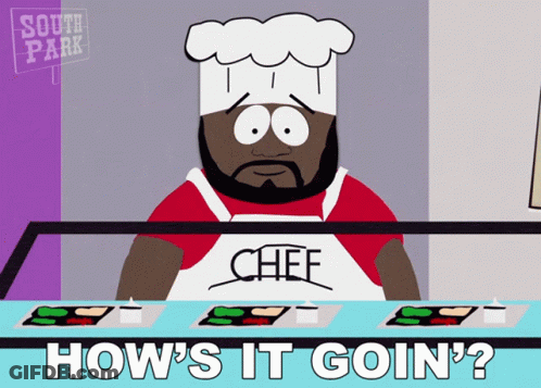 A Cartoon Character From South Park Is Wearing A Chef 'S Apron GIF