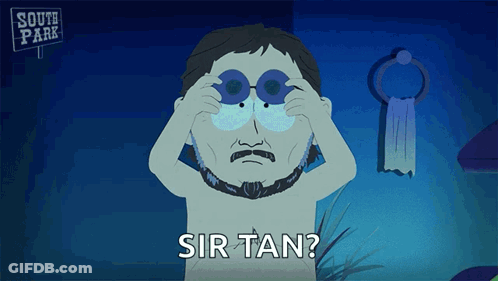 A Cartoon Character From South Park Is Wearing Binoculars And Asking " Sir Tan " GIF