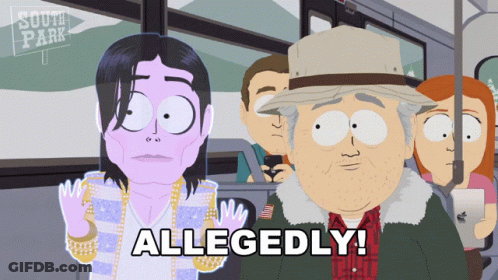 A Cartoon Character From South Park Says Allegedly In Front Of Another Character GIF