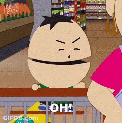 A Cartoon Character From South Park Says Oh In A Supermarket GIF