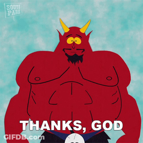 A Cartoon Character From South Park Says " Thanks, God " GIF