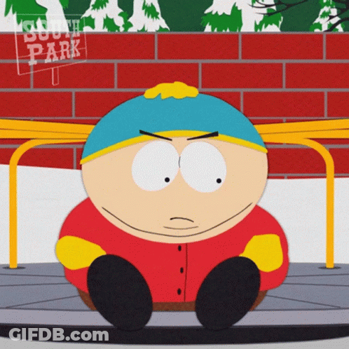 A Cartoon Character From South Park Sits On A Bench GIF
