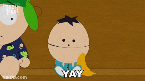A Cartoon Character From South Park Sitting On A Table GIF