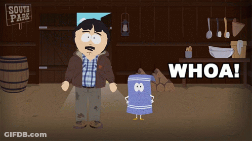 A Cartoon Character From South Park Stands Next To A Towel GIF