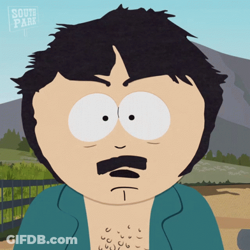 A Cartoon Character From South Park With A Mustache And White Eyes GIF
