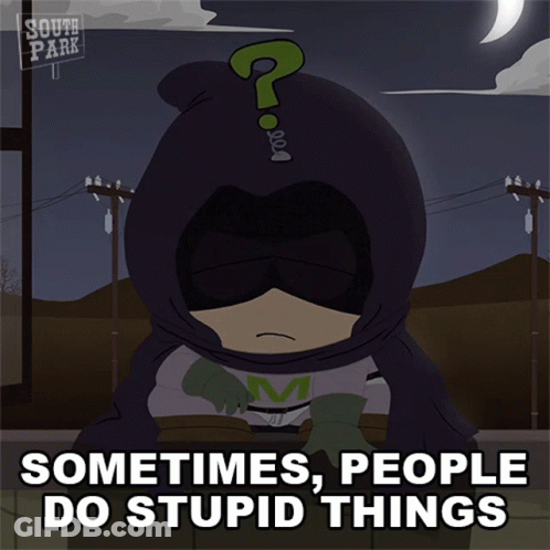 A Cartoon Character From South Park With A Question Mark On His Head GIF